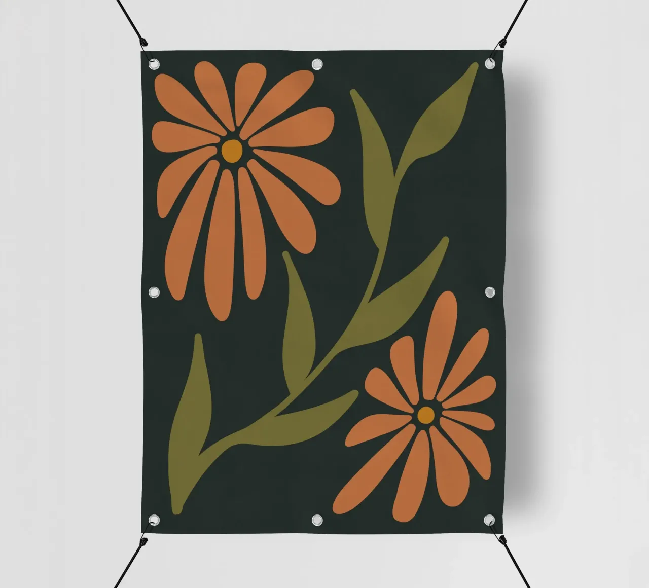 Fiori retrò di metà secolo, arancione, marrone, cachi, verde anni '70-'60 telo in pvc da This Wild Soul - Illustration