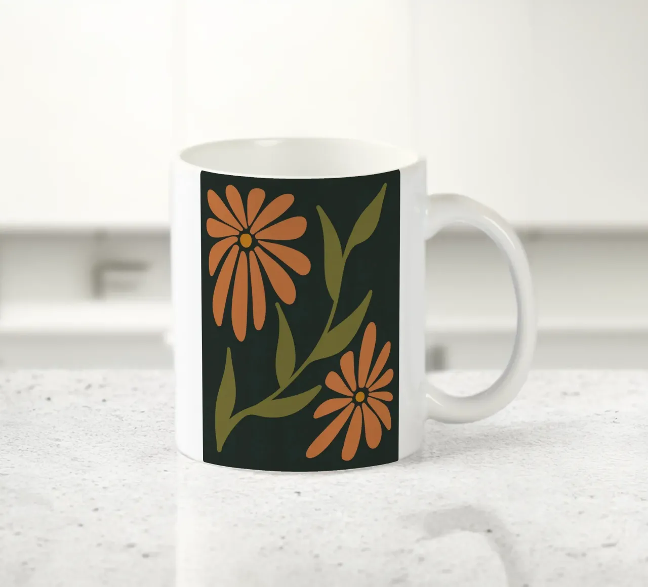 Fiori retrò di metà secolo, arancione, marrone, cachi, verde anni '70-'60 tazza in ceramica da This Wild Soul - Illustration