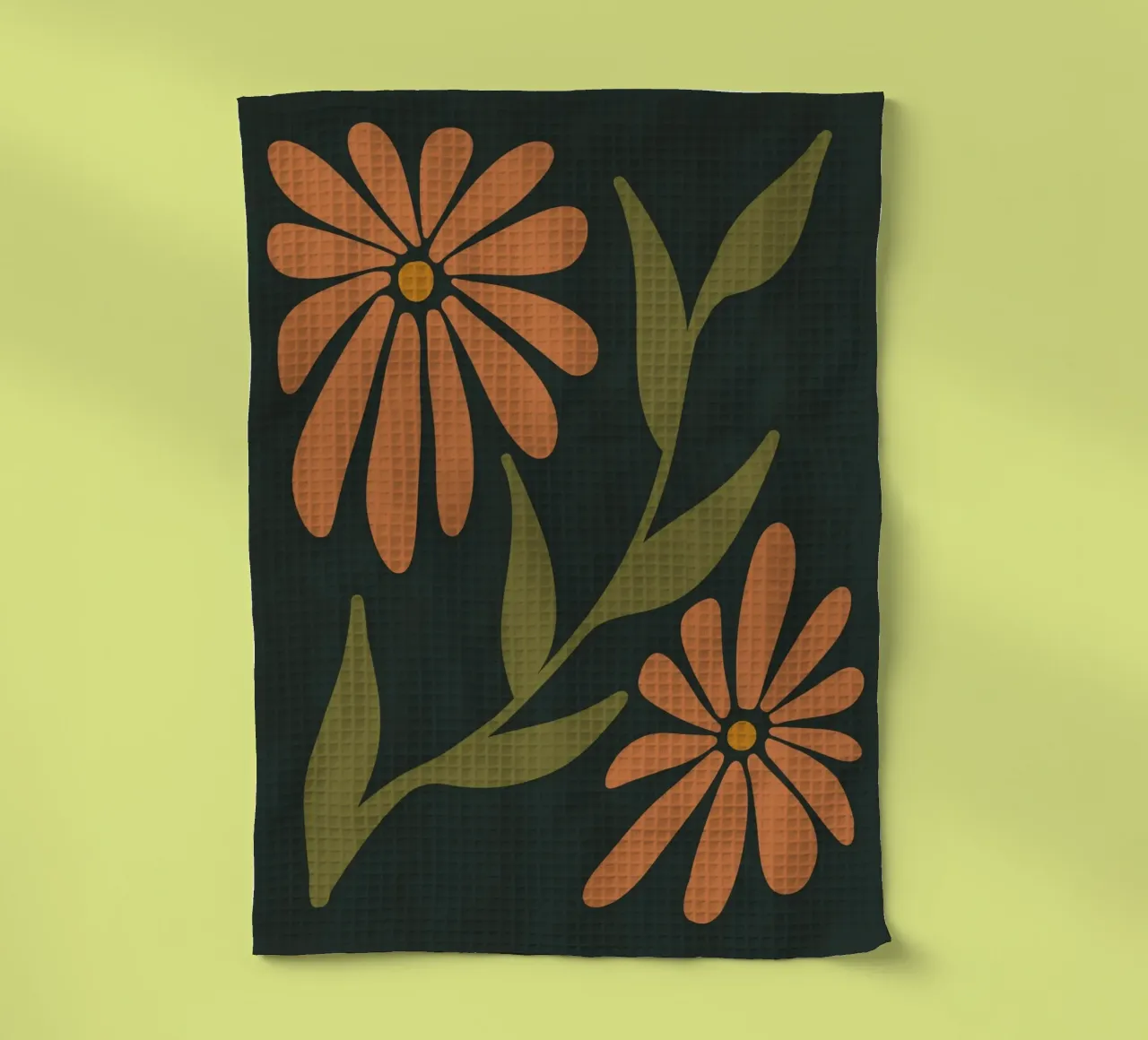 Fiori retrò di metà secolo, arancione, marrone, cachi, verde anni '70-'60 canovaccio da cucina da This Wild Soul - Illustration