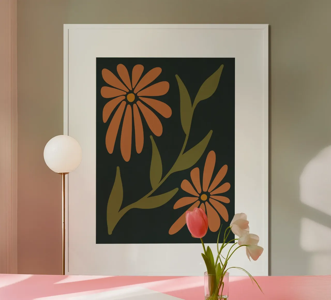 Fiori retrò di metà secolo, arancione, marrone, cachi, verde anni '70-'60 carta hahnemühle da This Wild Soul - Illustration