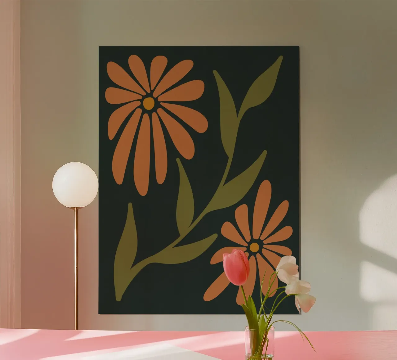 Fiori retrò di metà secolo, arancione, marrone, cachi, verde anni '70-'60 carta hahnemühle da This Wild Soul - Illustration