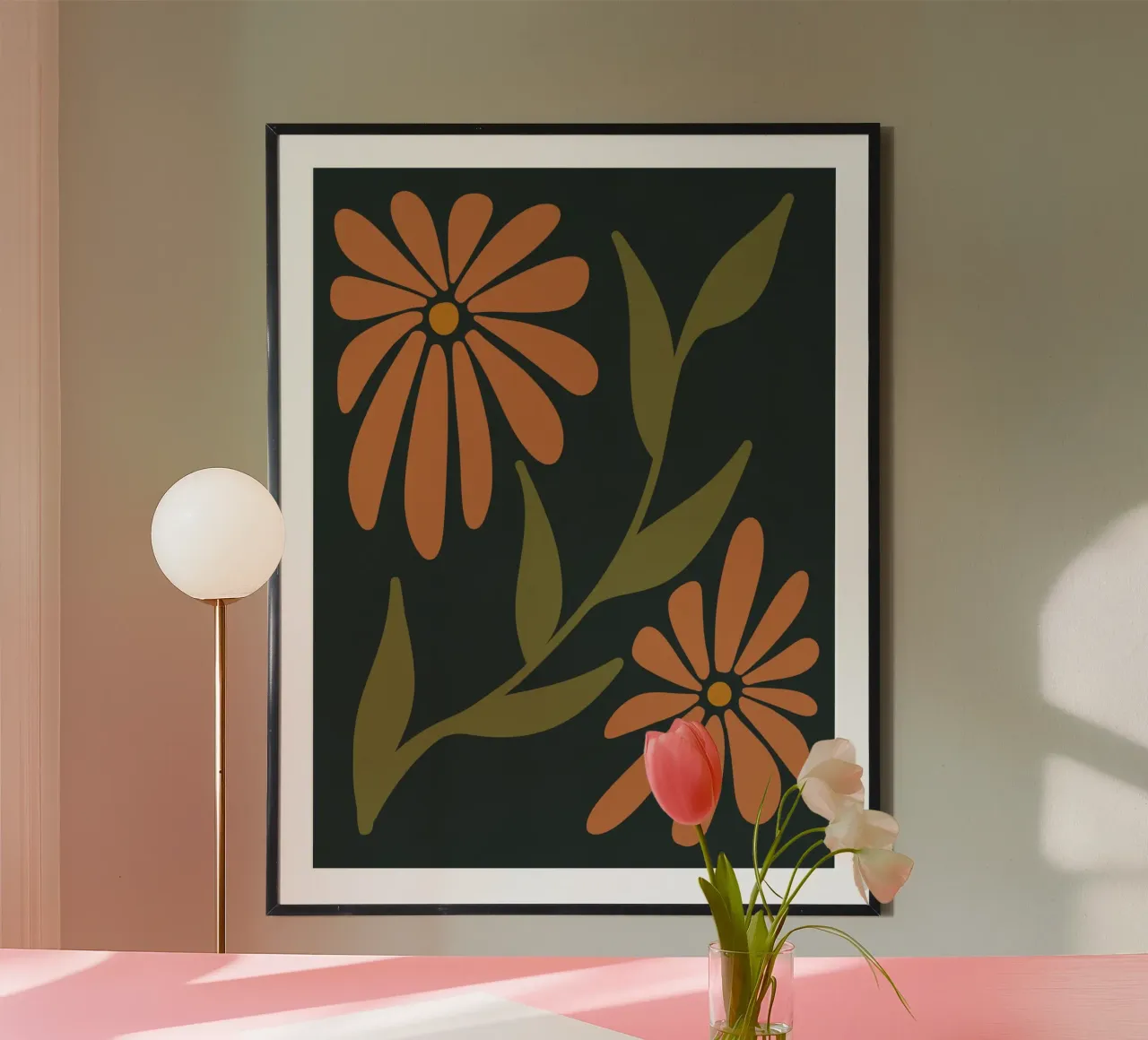 Fiori retrò di metà secolo, arancione, marrone, cachi, verde anni '70-'60 carta hahnemühle da This Wild Soul - Illustration