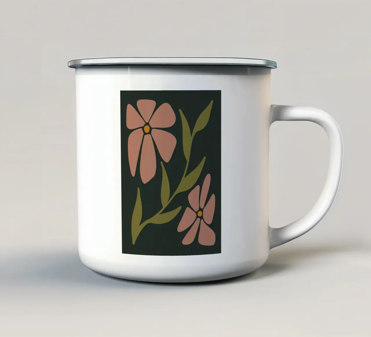 Fiori retrò Mid-Century, rosa, kaki, verde anni '70-'60 tazza in smalto da This Wild Soul - Illustration