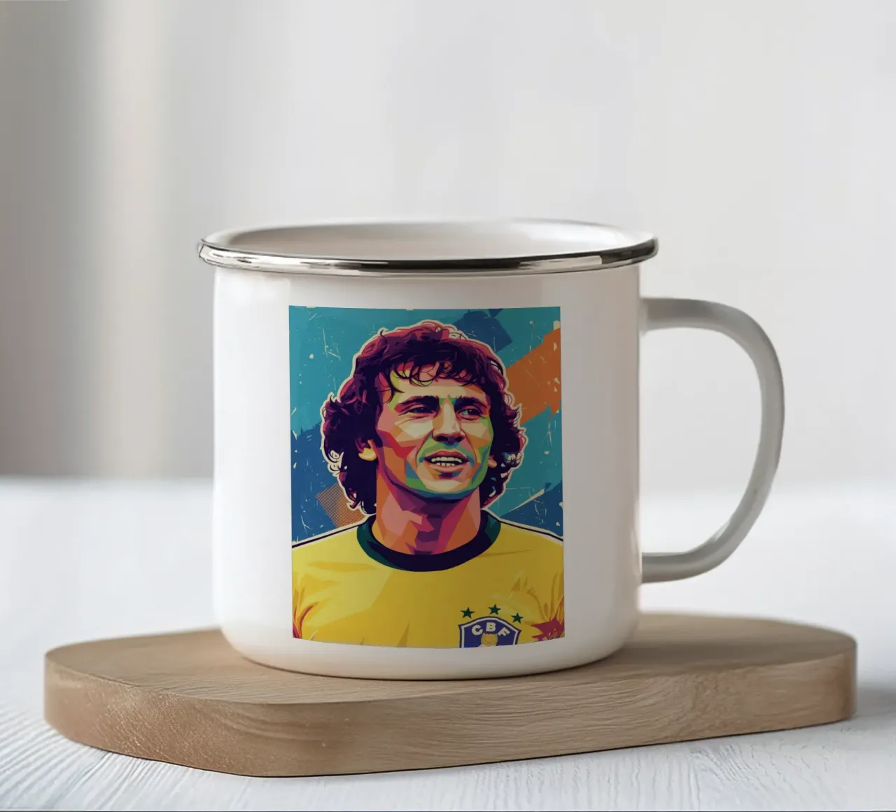 Ritratto pop art di Zico tazza in smalto da Hantamrata