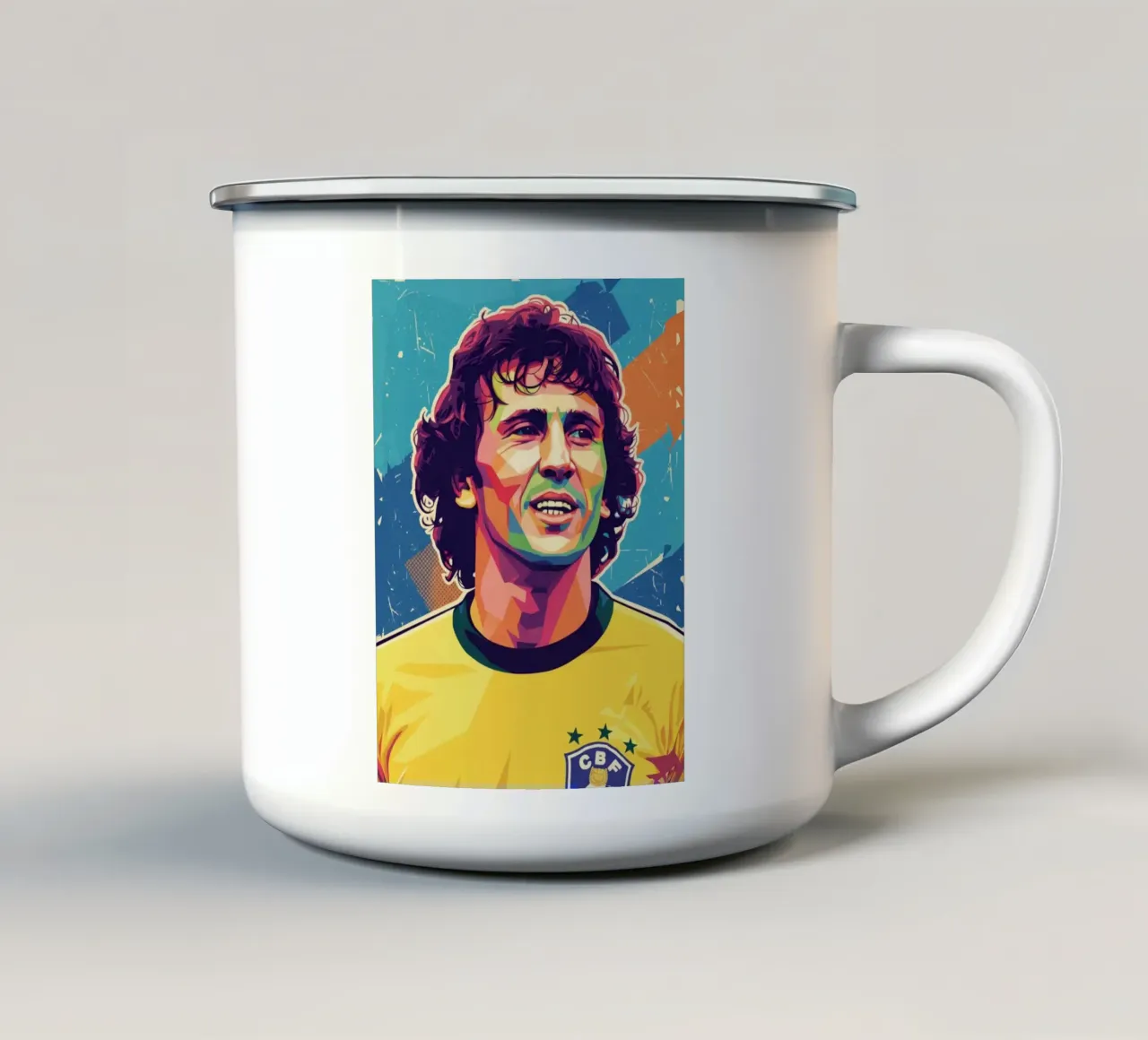Ritratto pop art di Zico tazza in smalto da Hantamrata