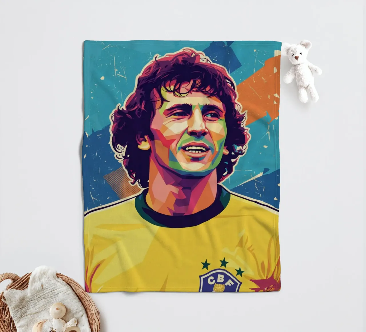 Ritratto pop art di Zico coperta in pile da Hantamrata