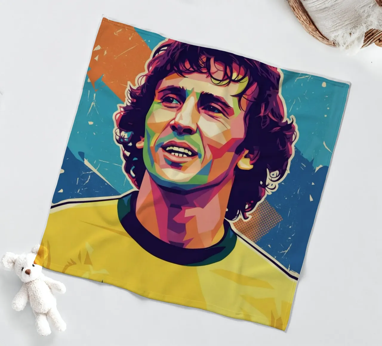 Ritratto pop art di Zico coperta in pile da Hantamrata