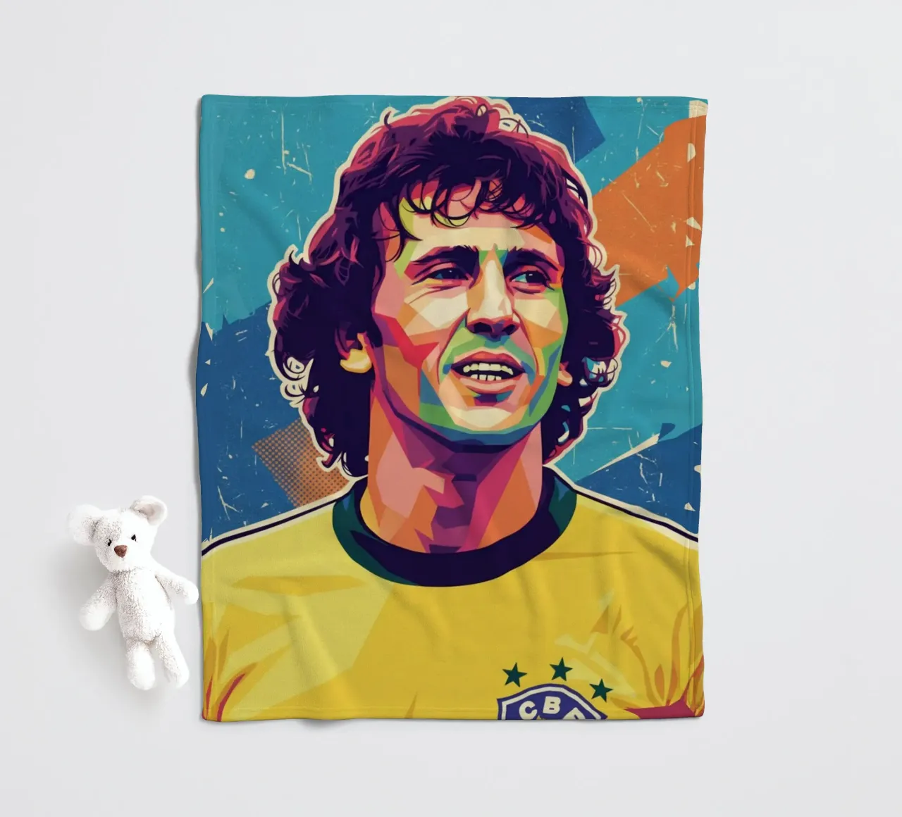 Ritratto pop art di Zico coperta in pile da Hantamrata