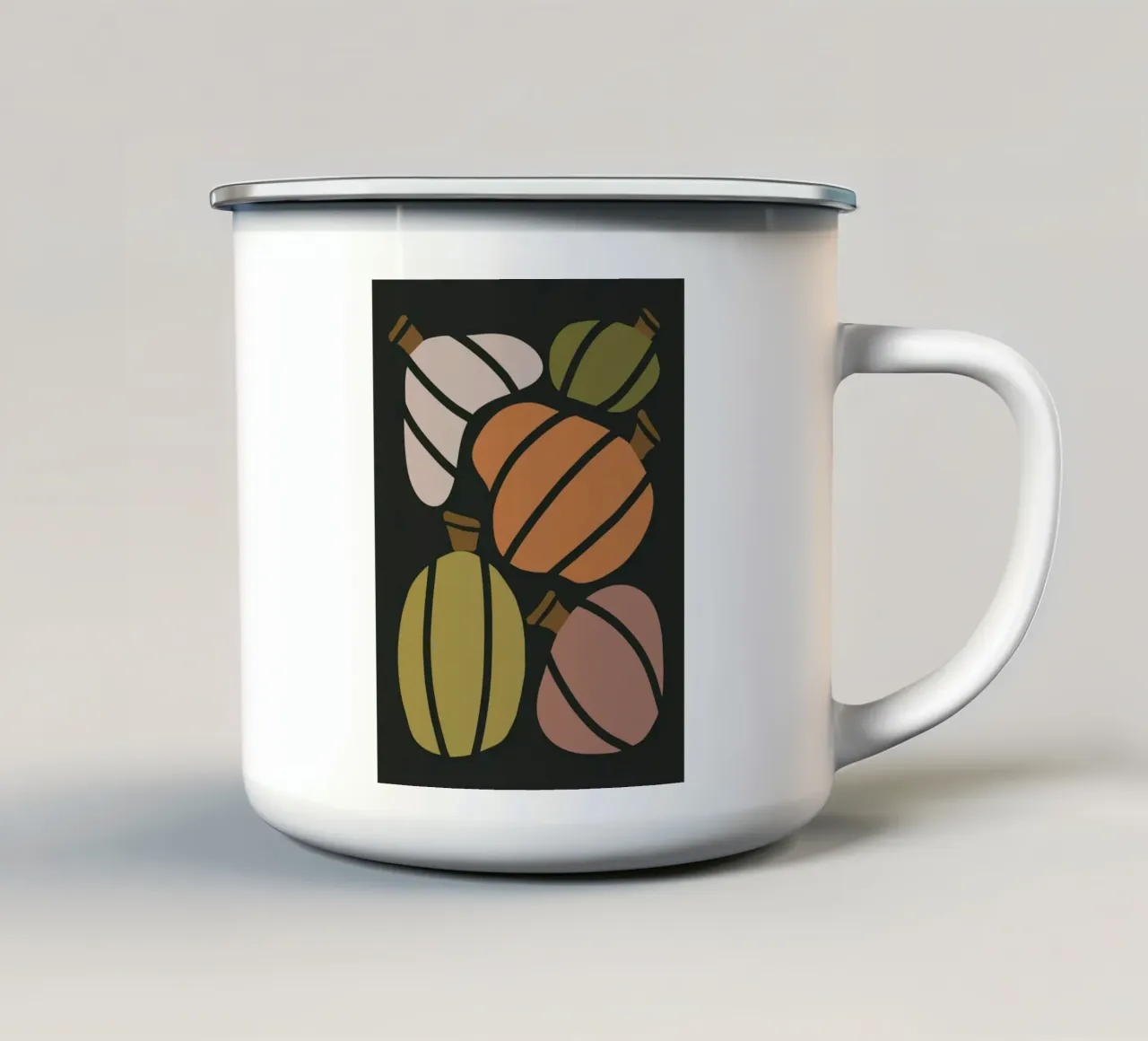 Zucca retrò di metà secolo, arte bauhaus d'autunno tazza in smalto da This Wild Soul - Illustration