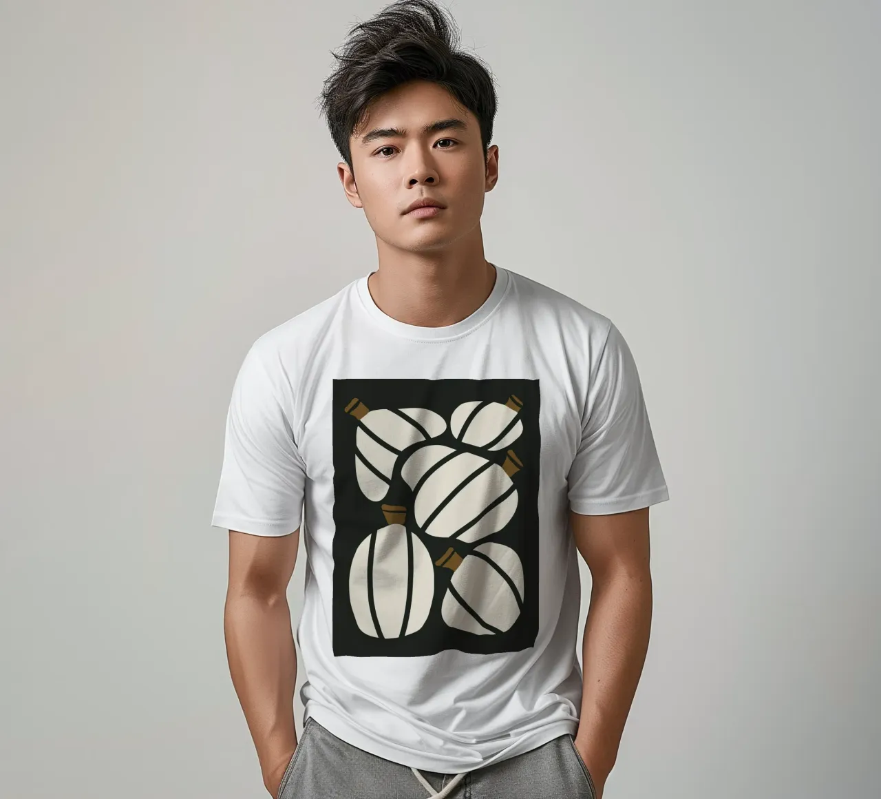 Arte bauhaus di metà secolo in bianco e nero, zucca retrò d'autunno t-shirt da This Wild Soul - Illustration