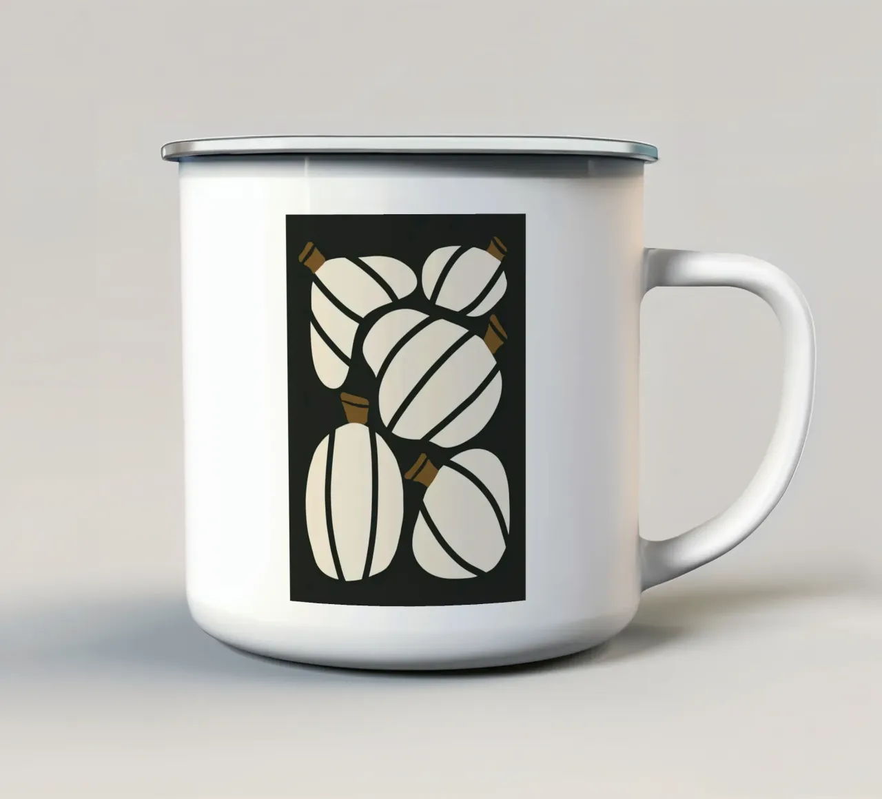 Arte bauhaus di metà secolo in bianco e nero, zucca retrò d'autunno tazza in smalto da This Wild Soul - Illustration