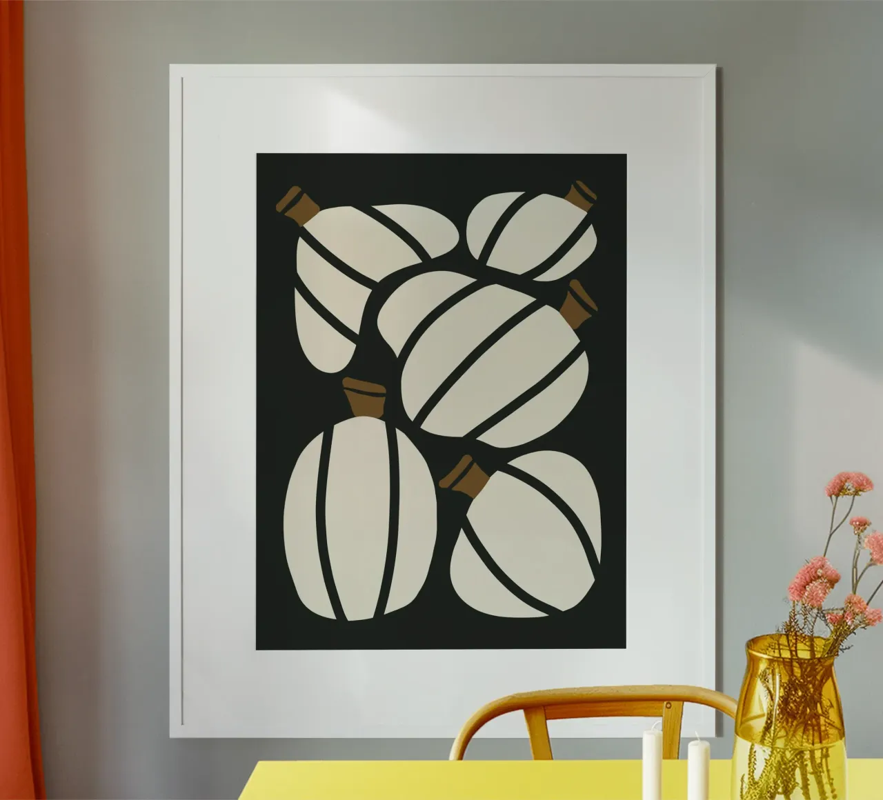 Arte bauhaus di metà secolo in bianco e nero, zucca retrò d'autunno carta hahnemühle da This Wild Soul - Illustration