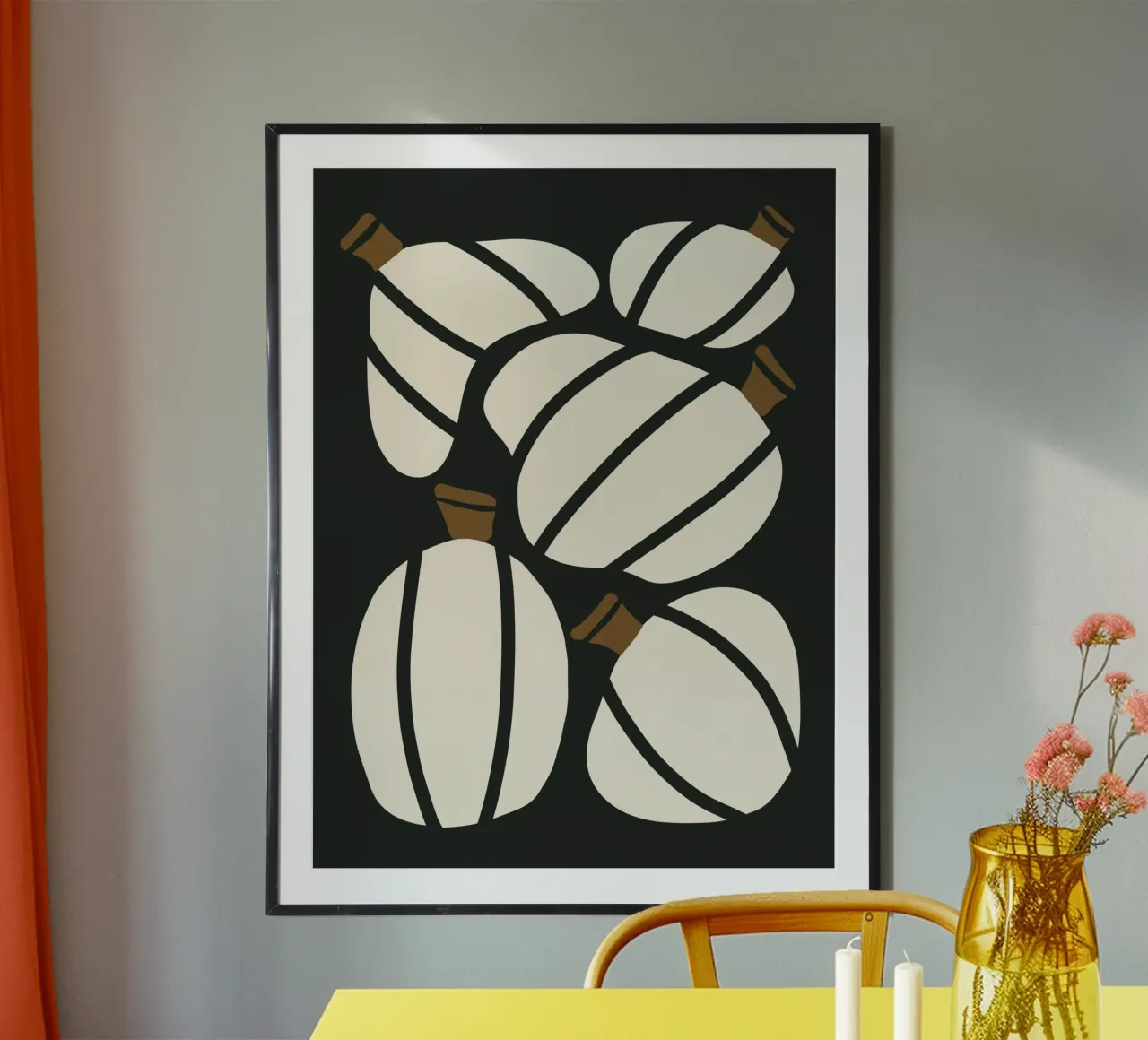 Arte bauhaus di metà secolo in bianco e nero, zucca retrò d'autunno carta hahnemühle da This Wild Soul - Illustration