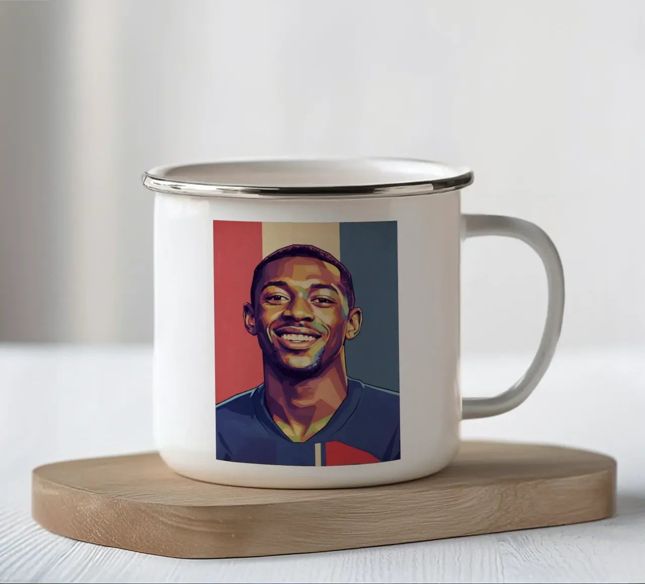 Ousmane Dembele pop art vintage tazza in smalto da Hantamrata