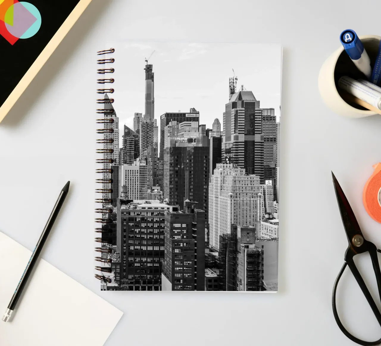 Manhattan Love B&W Art spiral notebook by Carinaprint