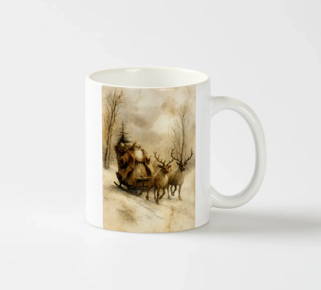 Babbo Natale con slitta di renne dipinto a Natale tazza in ceramica da aztera