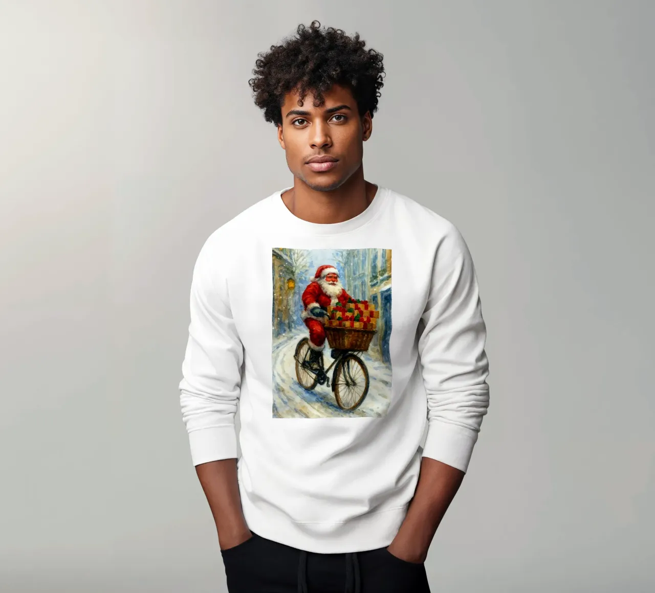 Babbo Natale in bicicletta dipinto a Natale felpa da aztera
