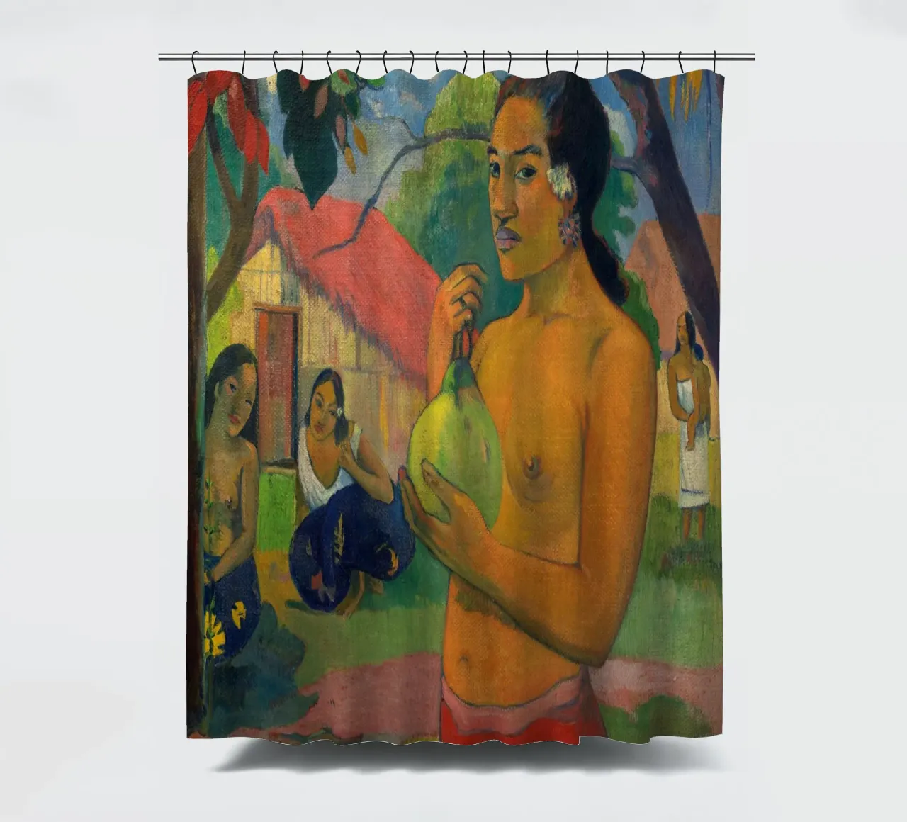 Paul Gauguin - Donna con un frutto in mano tenda da doccia da Timeless Artworks