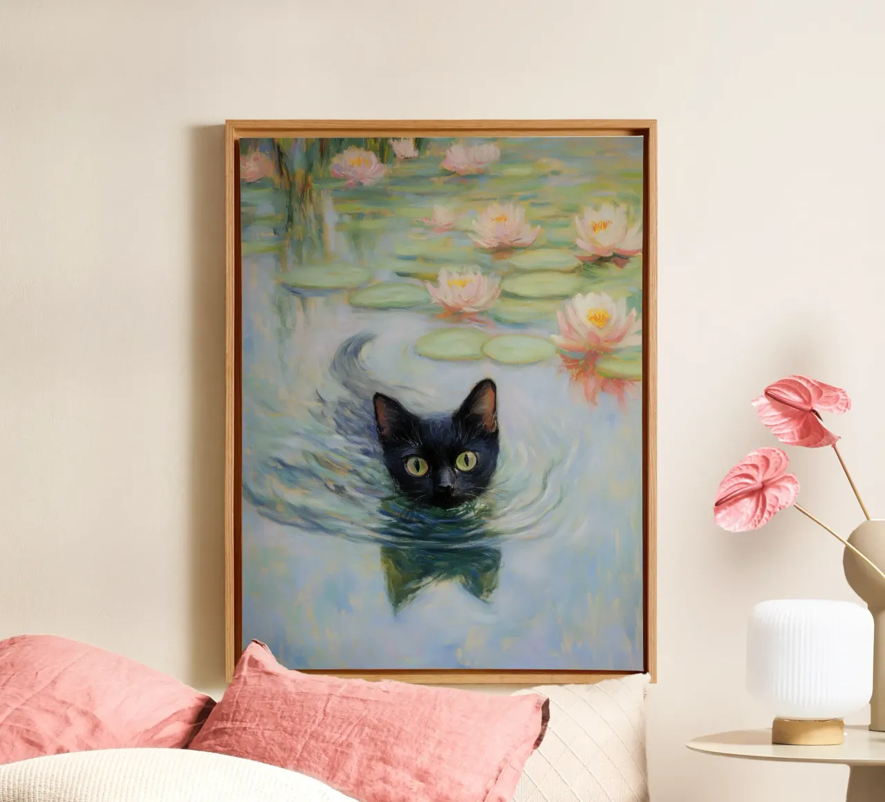 Gatto e ninfee di Monet tela con Cornice a cassetta da Art Center