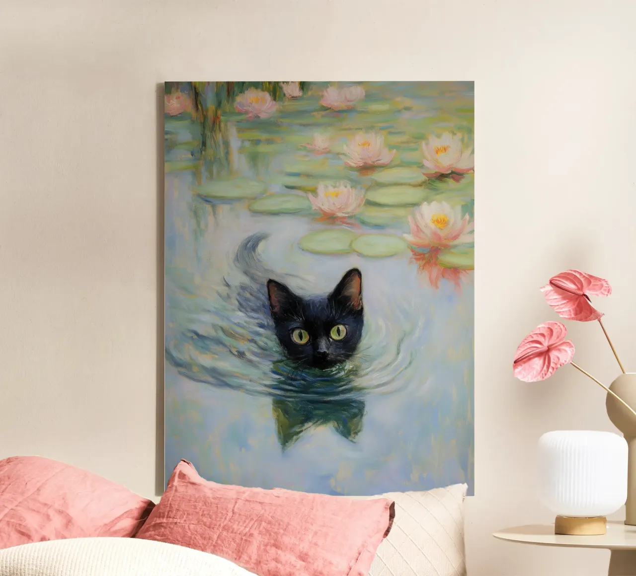Gatto e ninfee di Monet tela con Cornice a cassetta da Art Center