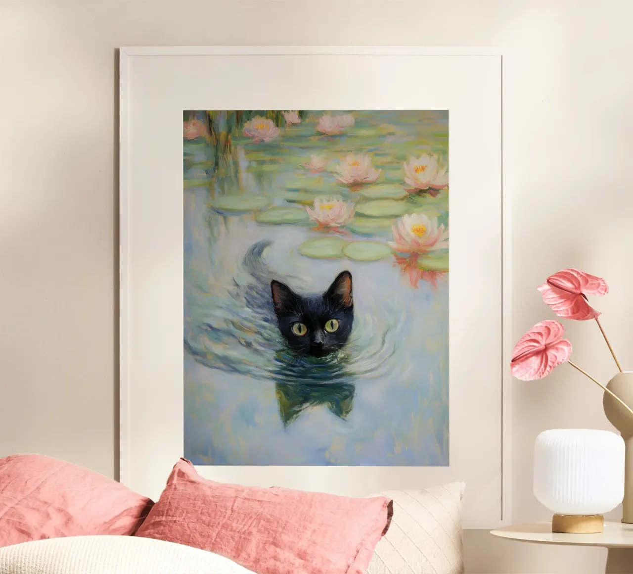 Gatto e ninfee di Monet carta hahnemühle da Art Center