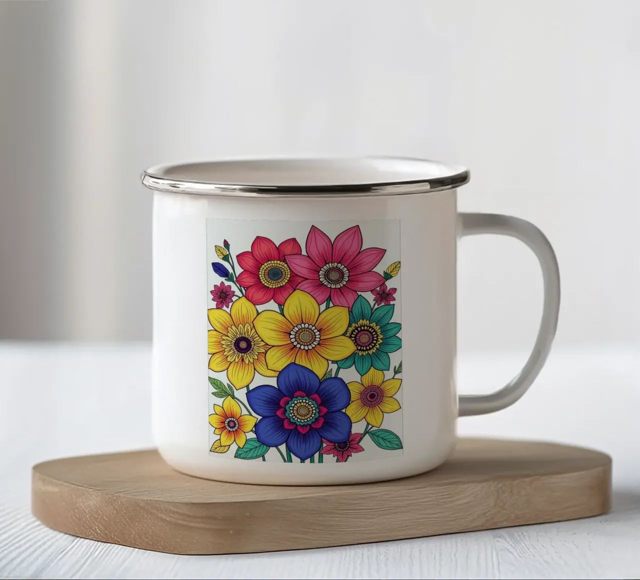Fantasia floreale vibrante: Un giardino botanico colorato e delizioso tazza in smalto da Artistic-shop