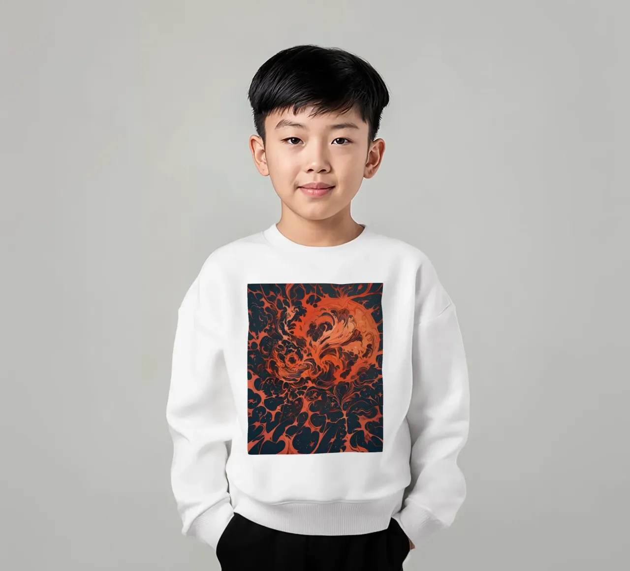 Eternal Sunburst: Un'esplosione astratta di cremisi e oro felpa bambino da Artistic-shop