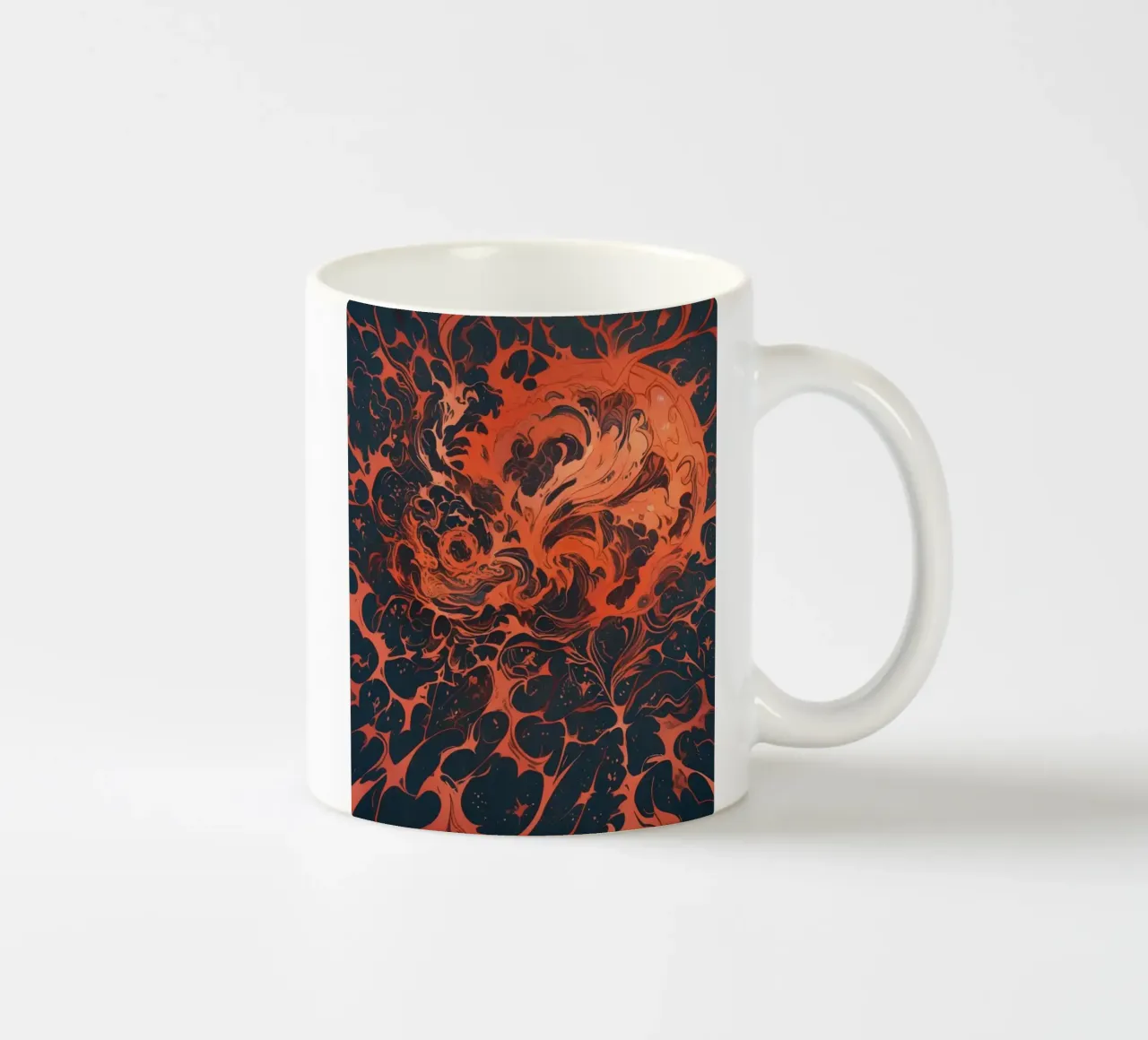 Eternal Sunburst: Un'esplosione astratta di cremisi e oro tazza in ceramica da Artistic-shop