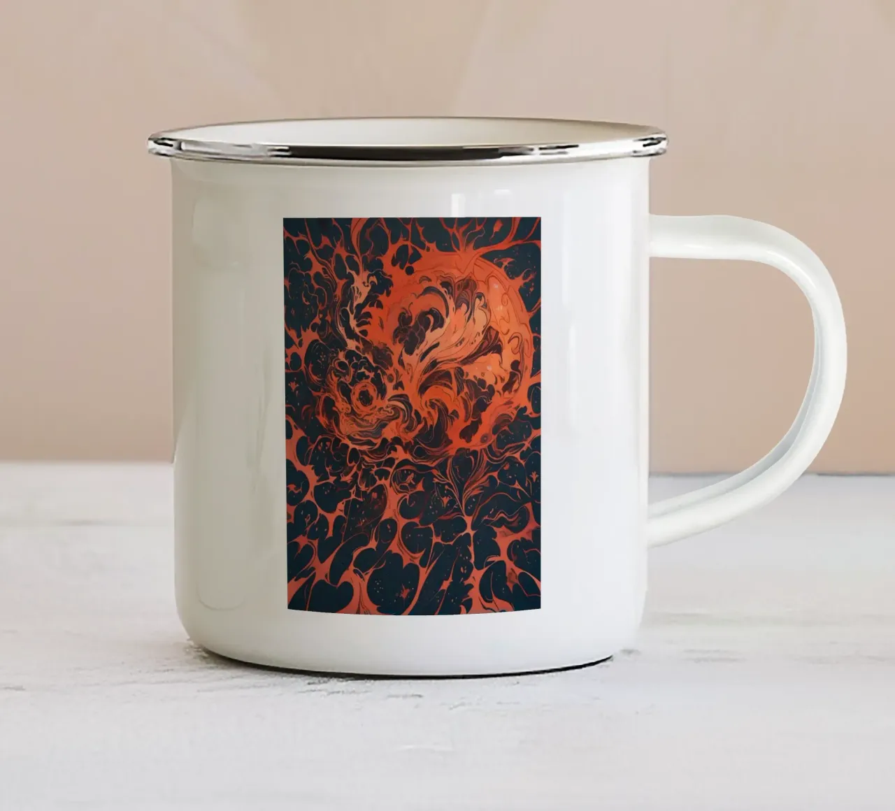 Eternal Sunburst: Un'esplosione astratta di cremisi e oro tazza in smalto da Artistic-shop