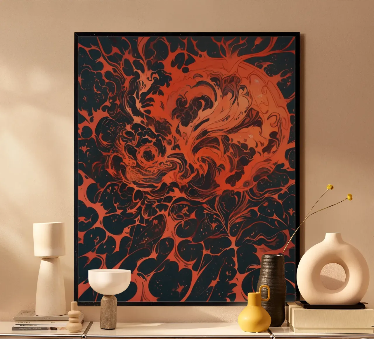 Eternal Sunburst: Un'esplosione astratta di cremisi e oro carta hahnemühle da Artistic-shop