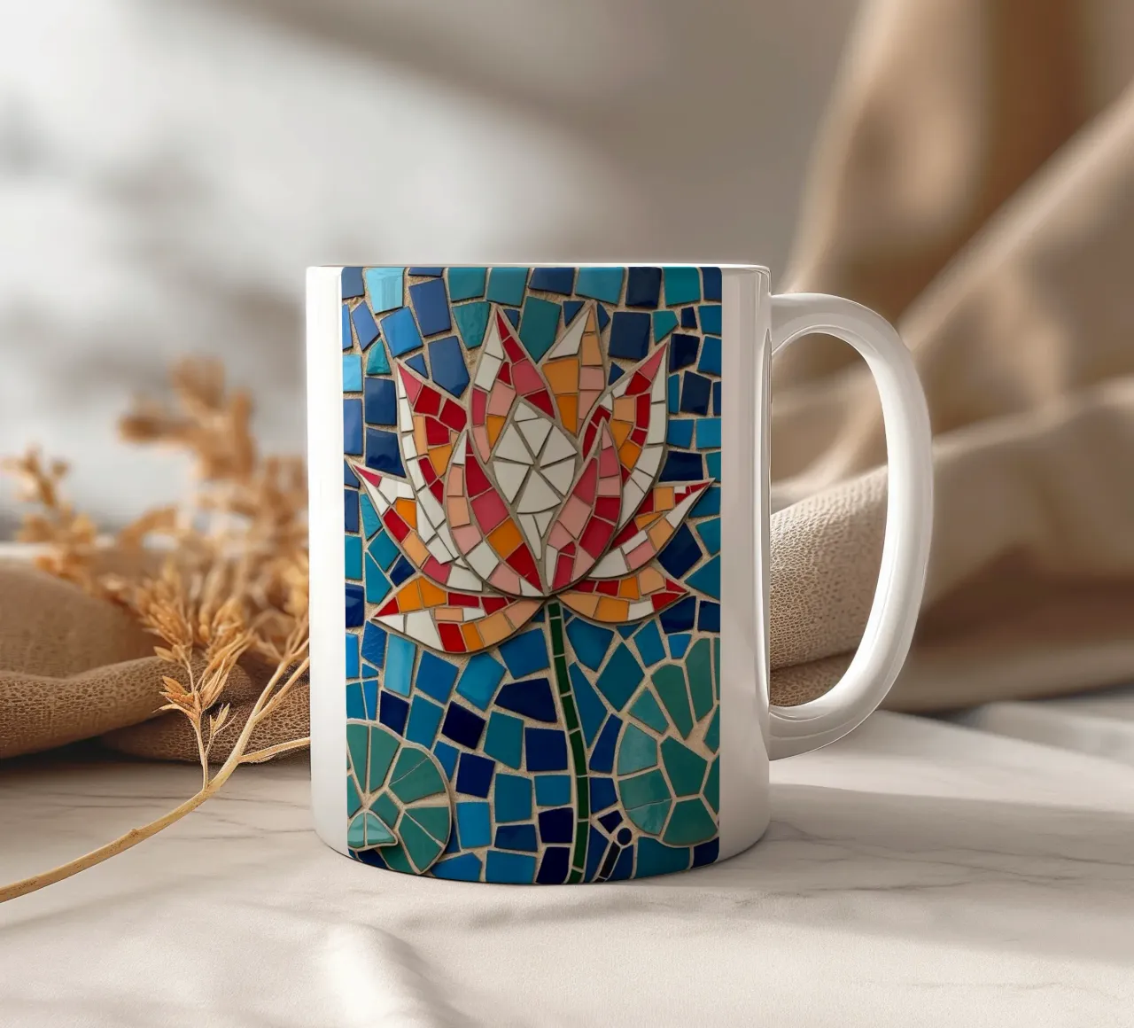 Il fiore della serenità: Un mosaico di tranquillità tazza in ceramica da Artistic-shop