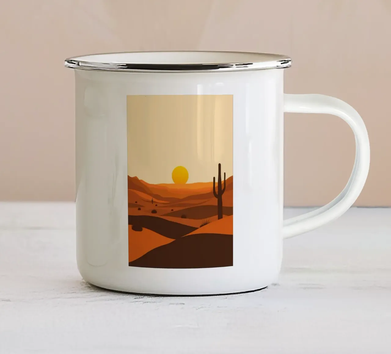 Paesaggio minimalista al tramonto nel deserto tazza in smalto da Artistic-shop
