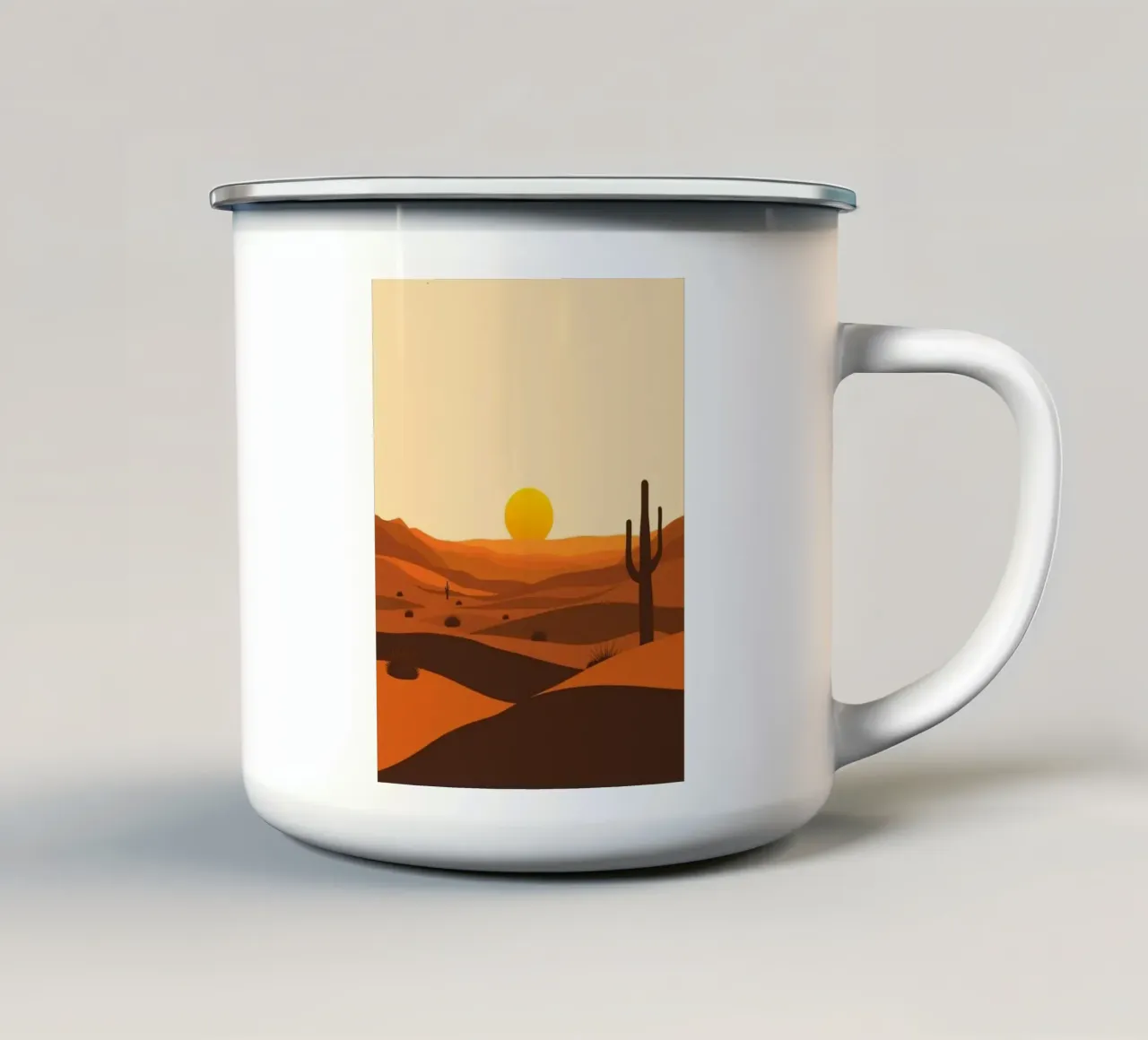 Paesaggio minimalista al tramonto nel deserto tazza in smalto da Artistic-shop