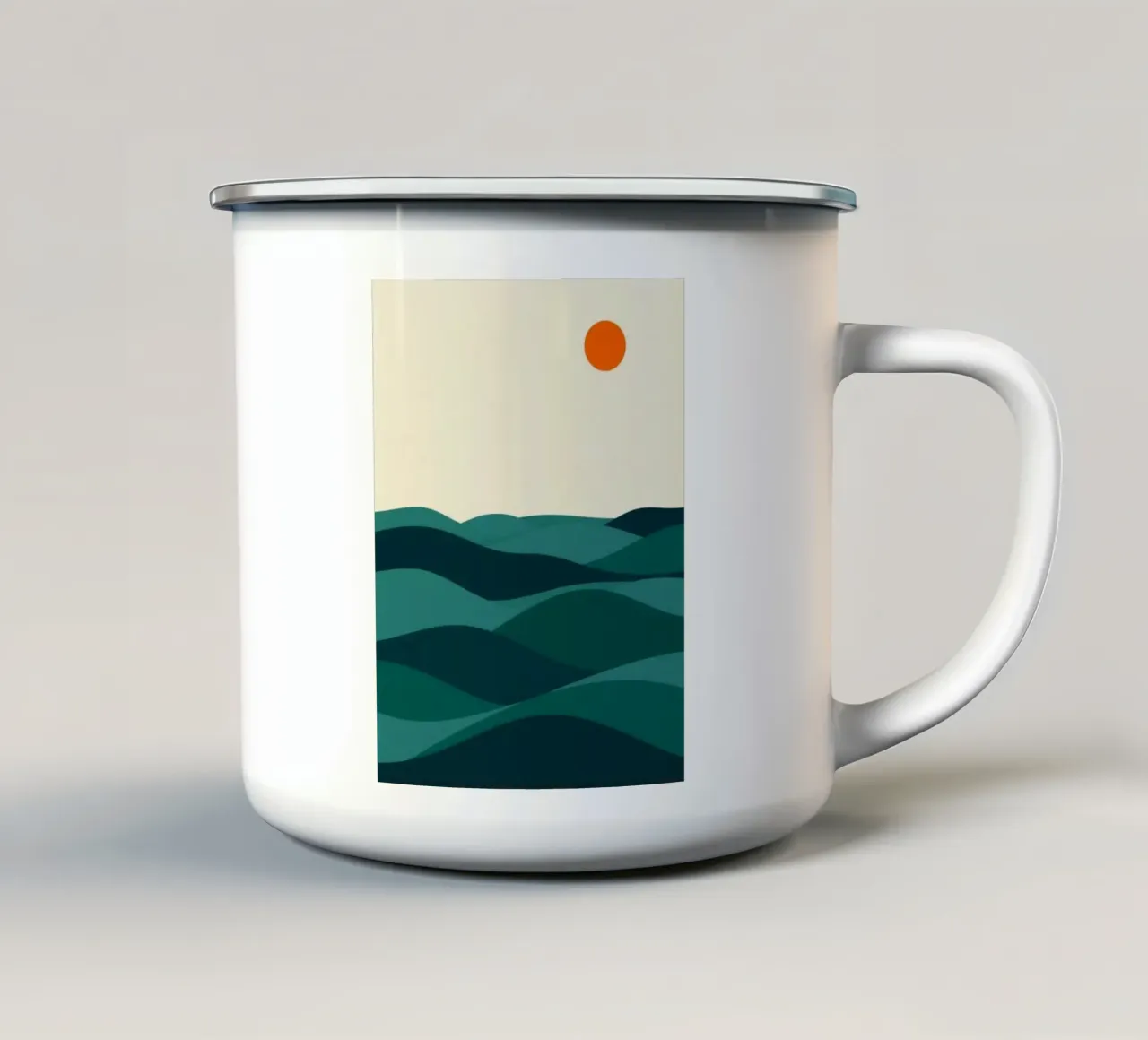 Minimalistische abstracte oceaangolven en zon emaille mok van Artistic-shop