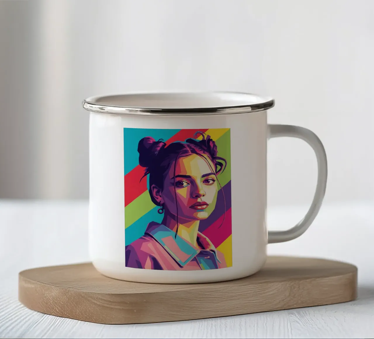 Nina Chuba ritratto pop art colorato tazza in smalto da Hantamrata