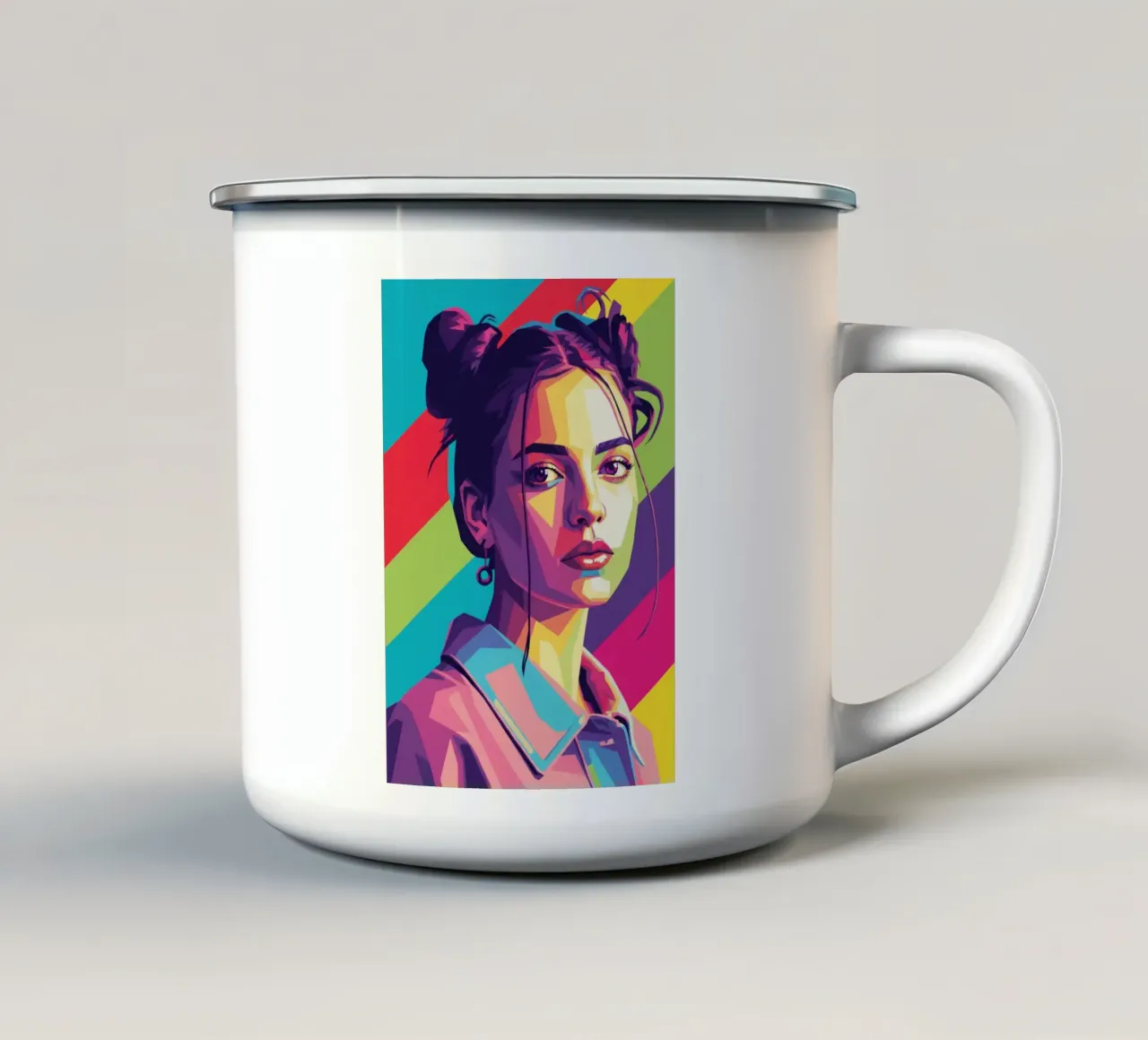 Nina Chuba ritratto pop art colorato tazza in smalto da Hantamrata