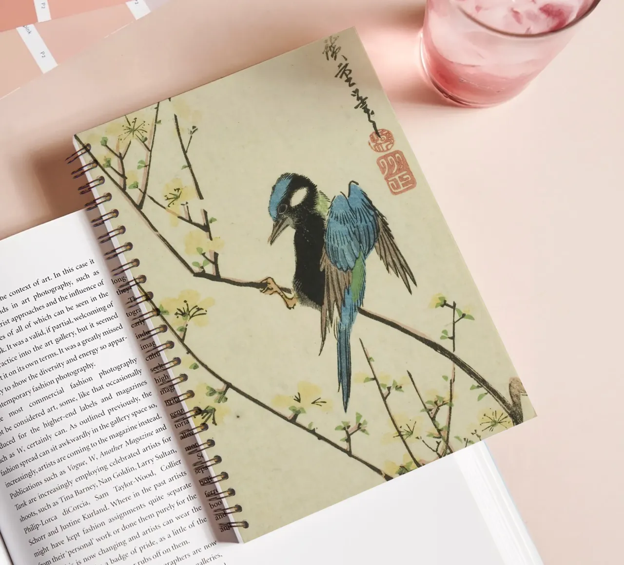 Java sparrow on cherry branch diario ad anelli da vintageshop