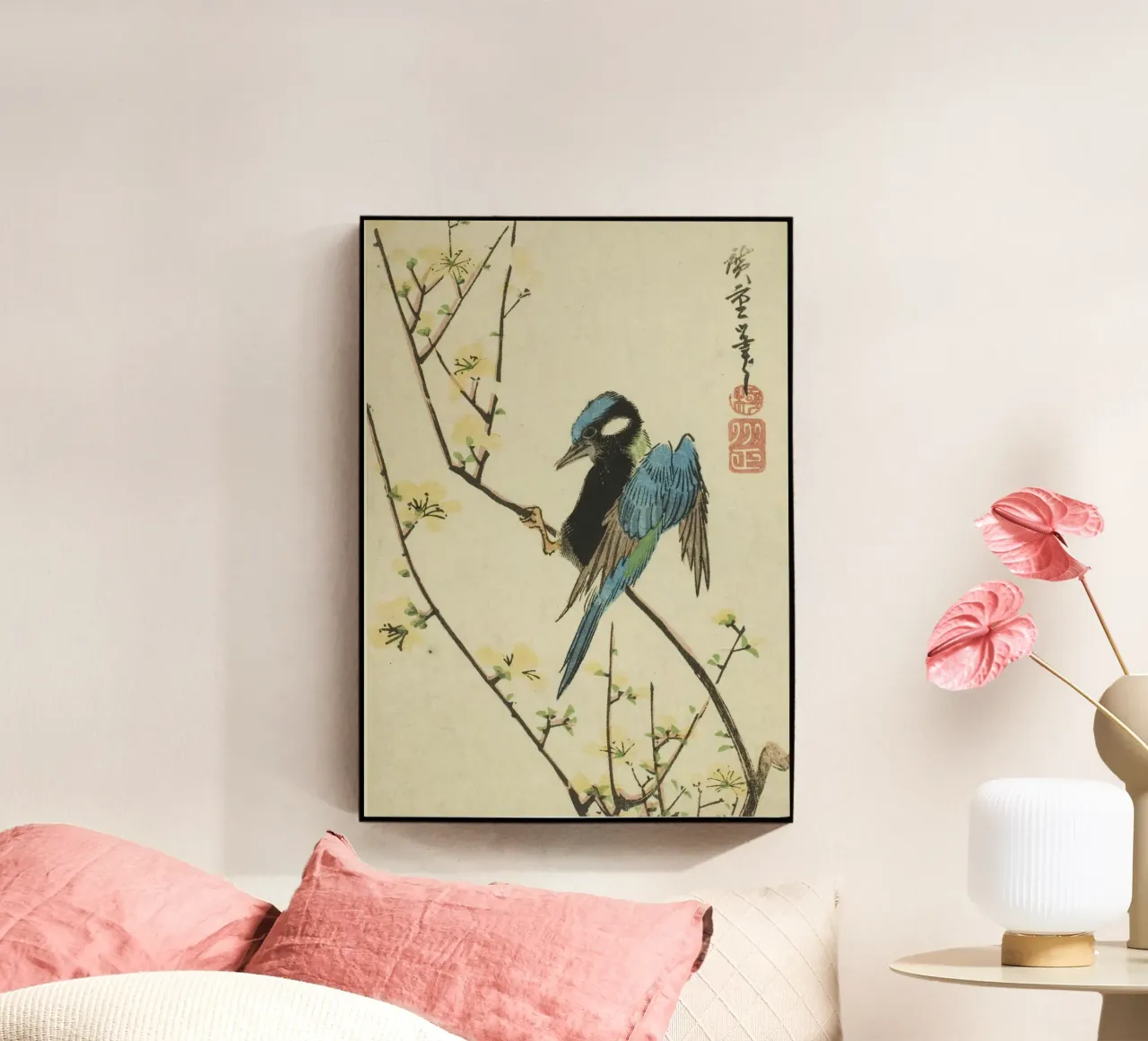 Java sparrow on cherry branch acryl van vintageshop