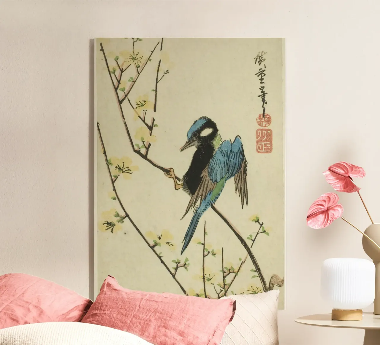 Java sparrow on cherry branch acryl van vintageshop