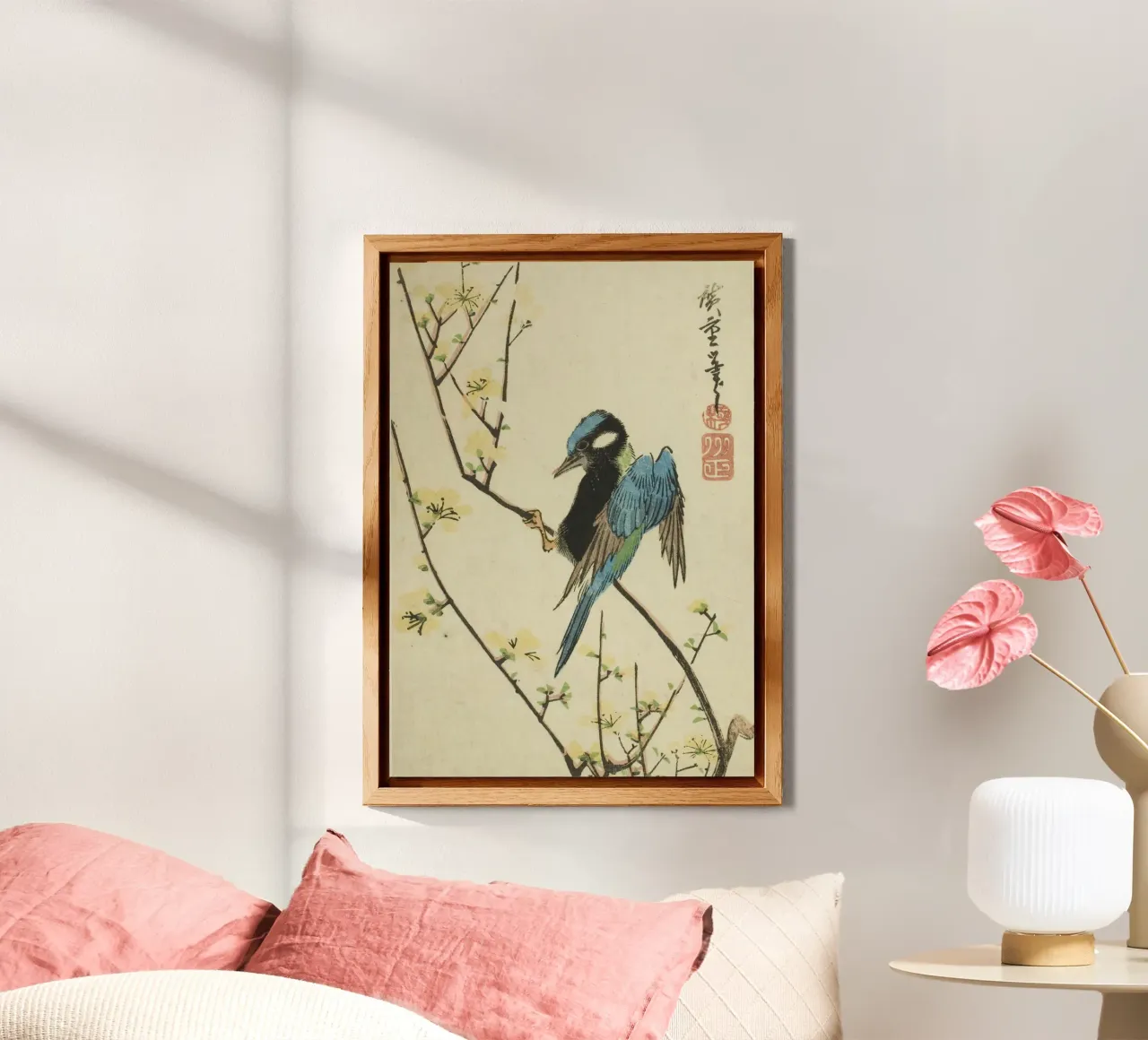 Java sparrow on cherry branch alluminio dibond da vintageshop