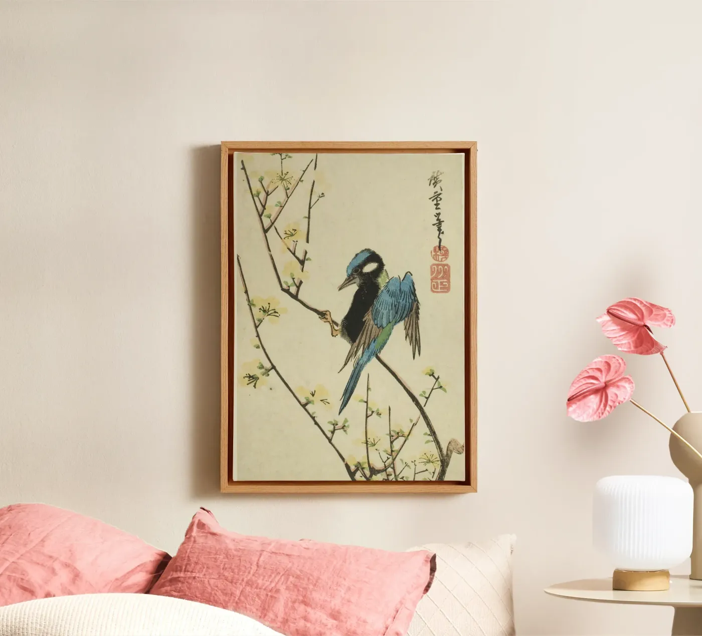 Java sparrow on cherry branch toile de vintageshop
