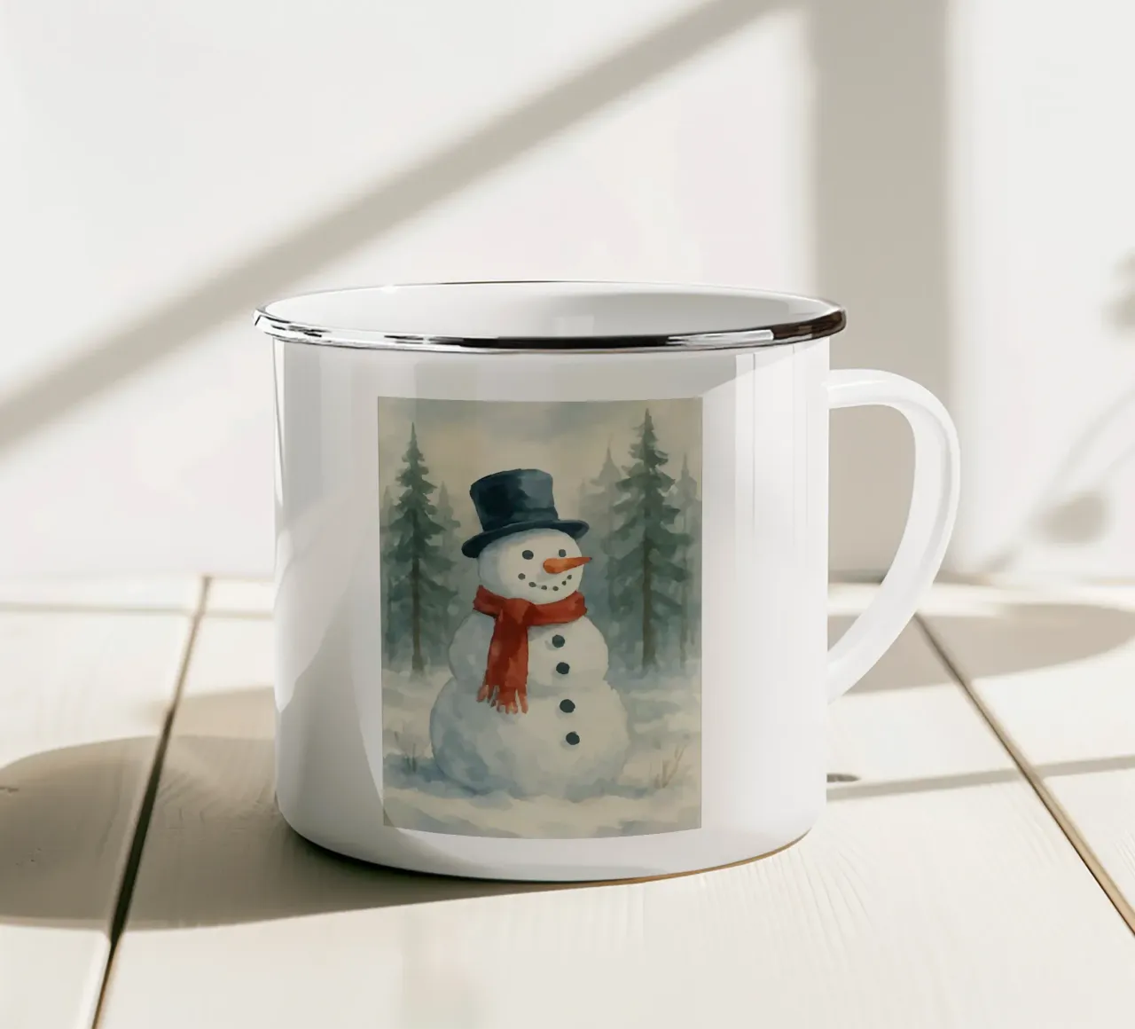Pupazzo di neve acquerello tazza in smalto da ORION