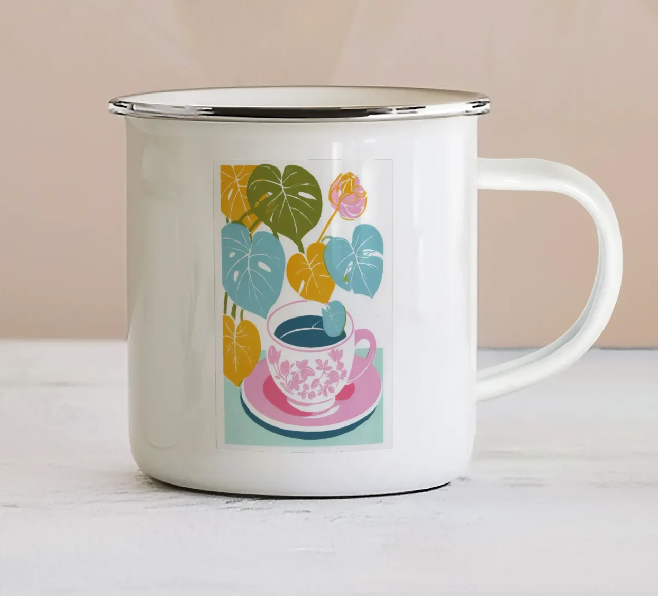 Tè boho con monstera | Pausa tè tropicale tazza in smalto da Autofocus