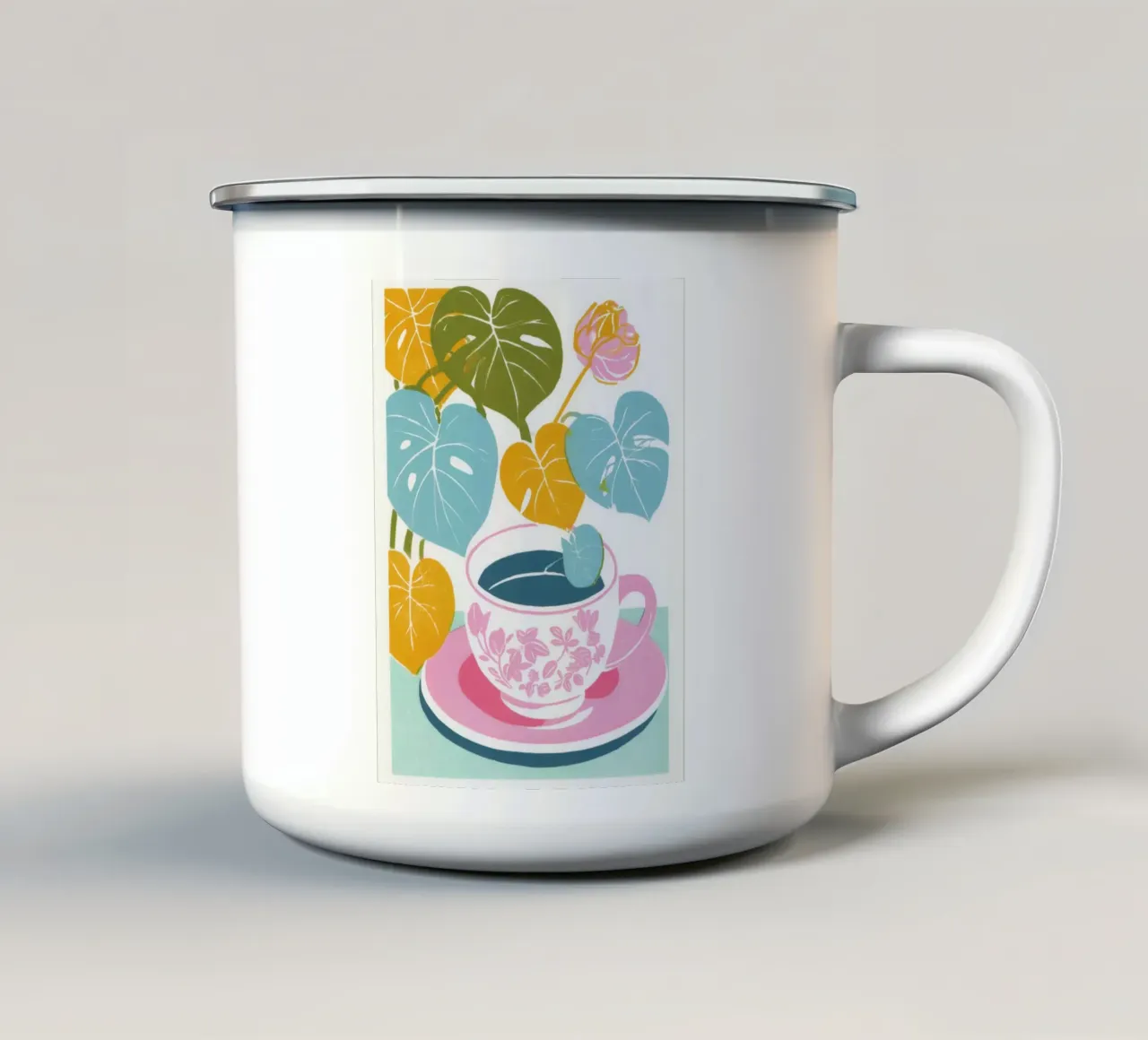 Tè boho con monstera | Pausa tè tropicale tazza in smalto da Autofocus