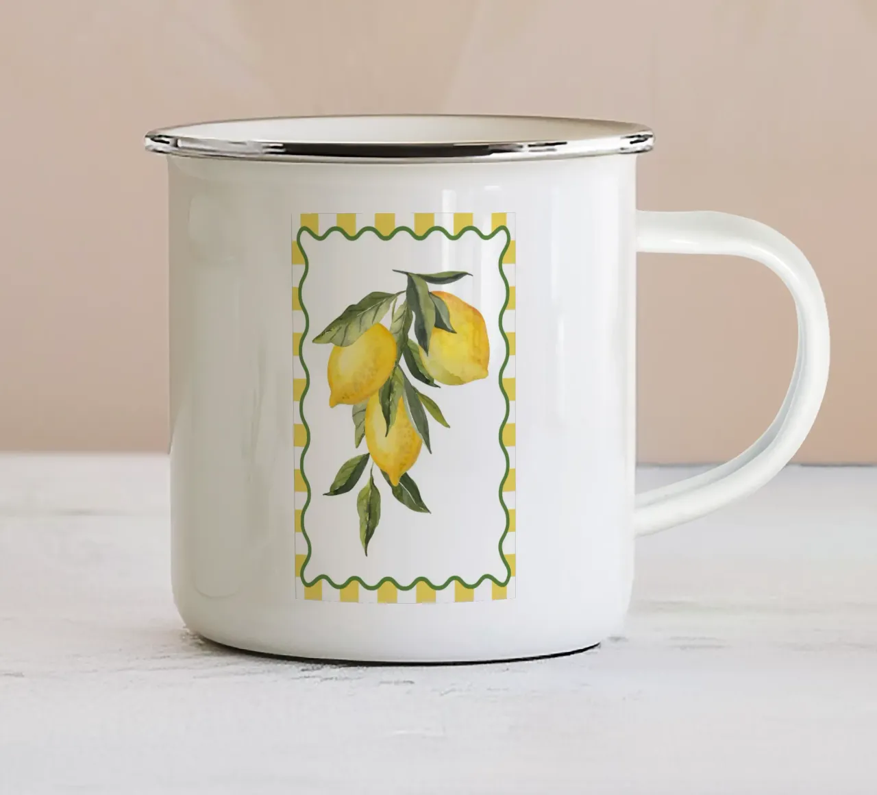 Fris keukenontwerp met citrusvruchten emaille mok van pdigitalprints