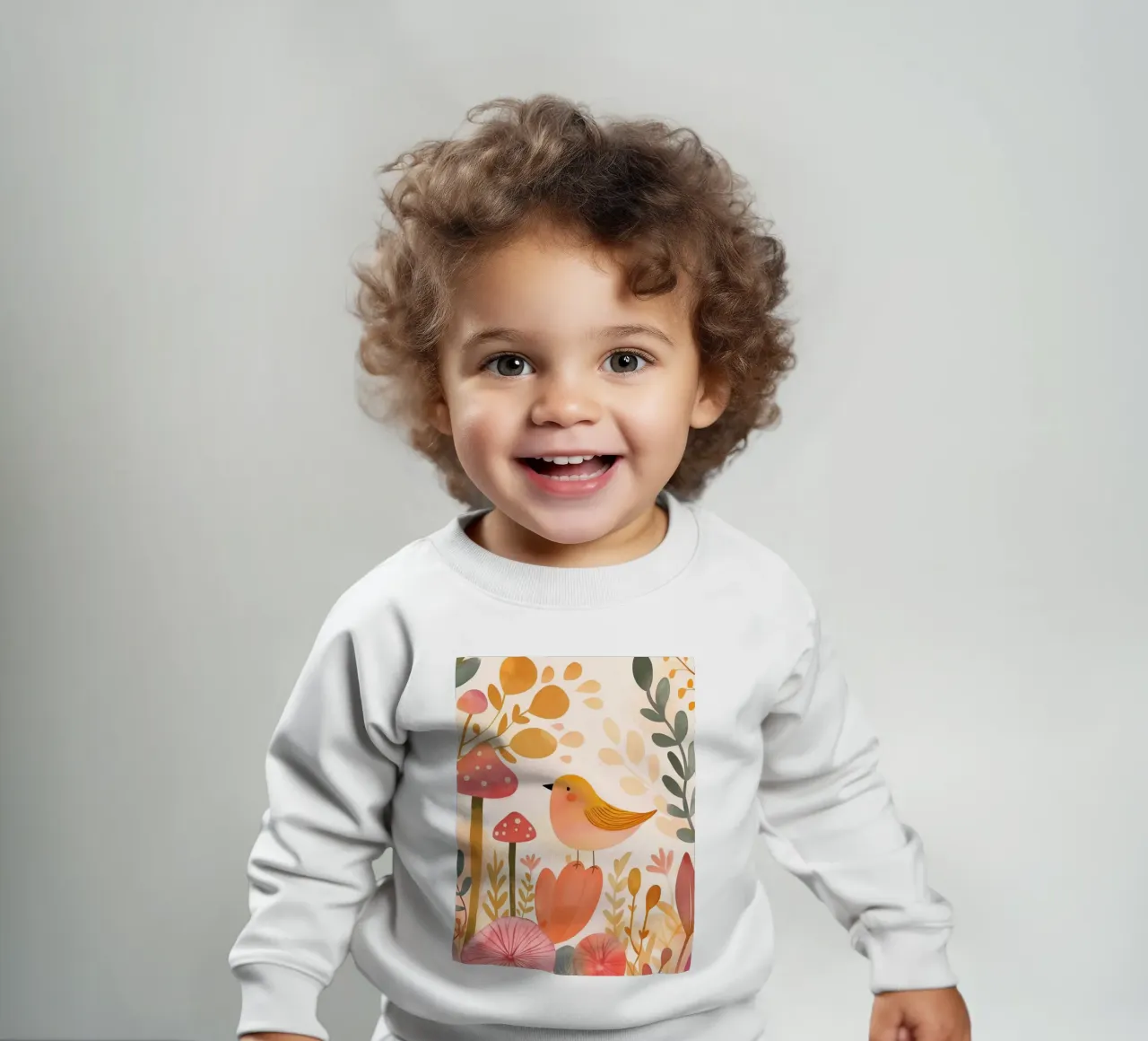 Oiseau jaune fantaisiste dans un jardin de fleurs de champignons Boho sweat pour bébé de Gentle Echoes Art