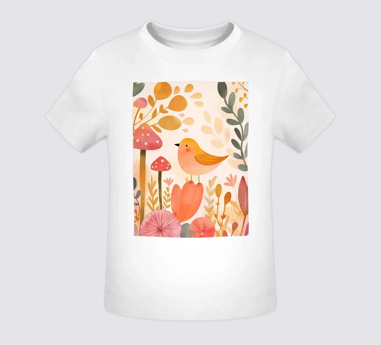 Uccello giallo stravagante in un giardino fiorito di funghi bohémien maglietta neonato da Gentle Echoes Art