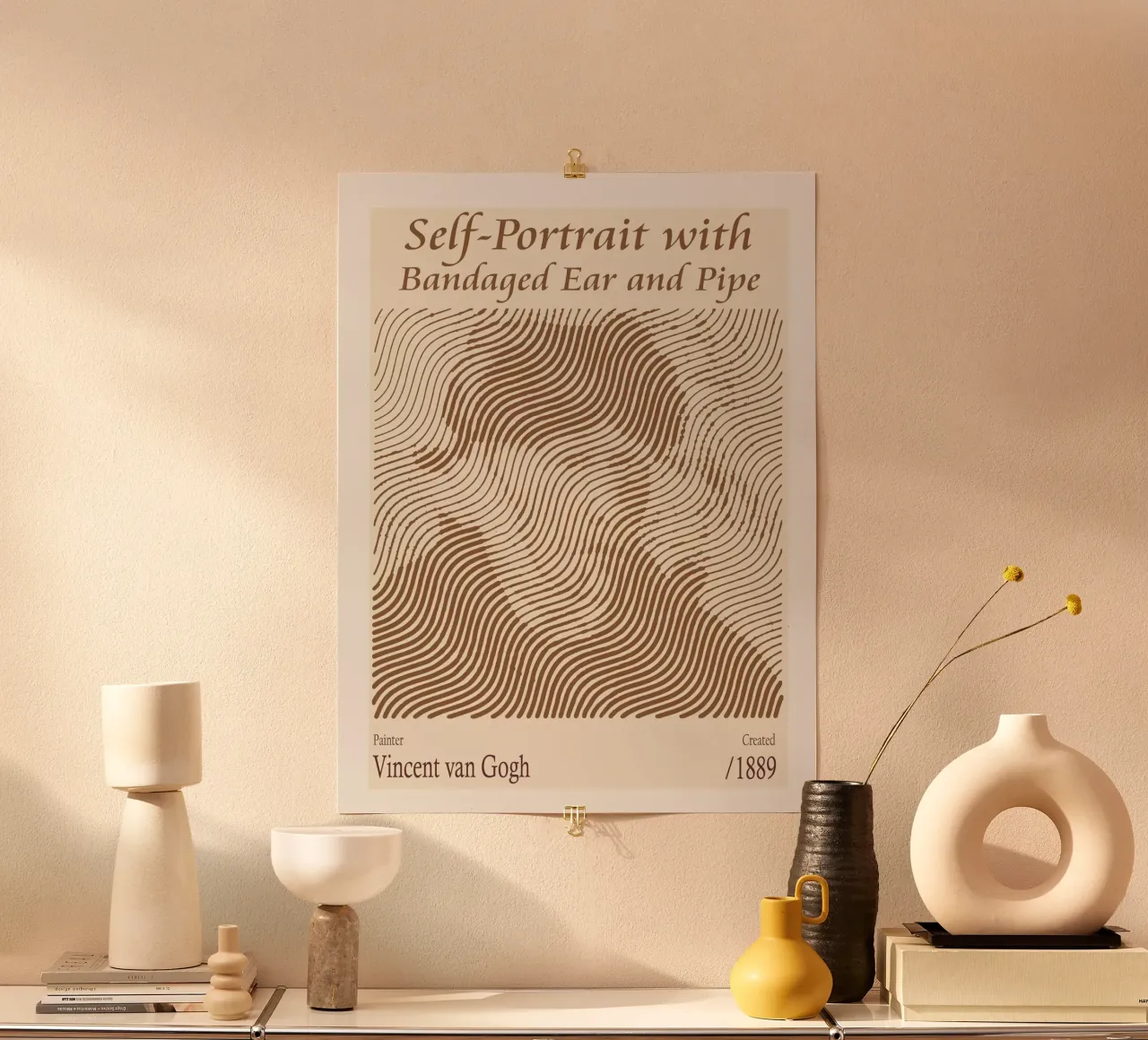 Selbstporträt mit bandagiertem Ohr und Pfeife - Vincent van Gogh Poster mit Holzrahmen von Doa Project