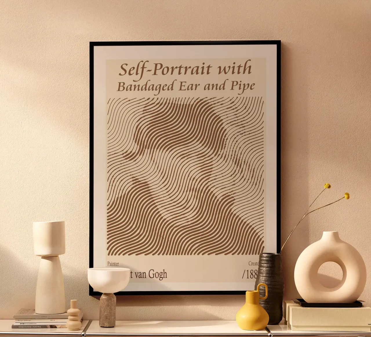 Selbstporträt mit bandagiertem Ohr und Pfeife - Vincent van Gogh Poster mit Holzrahmen von Doa Project