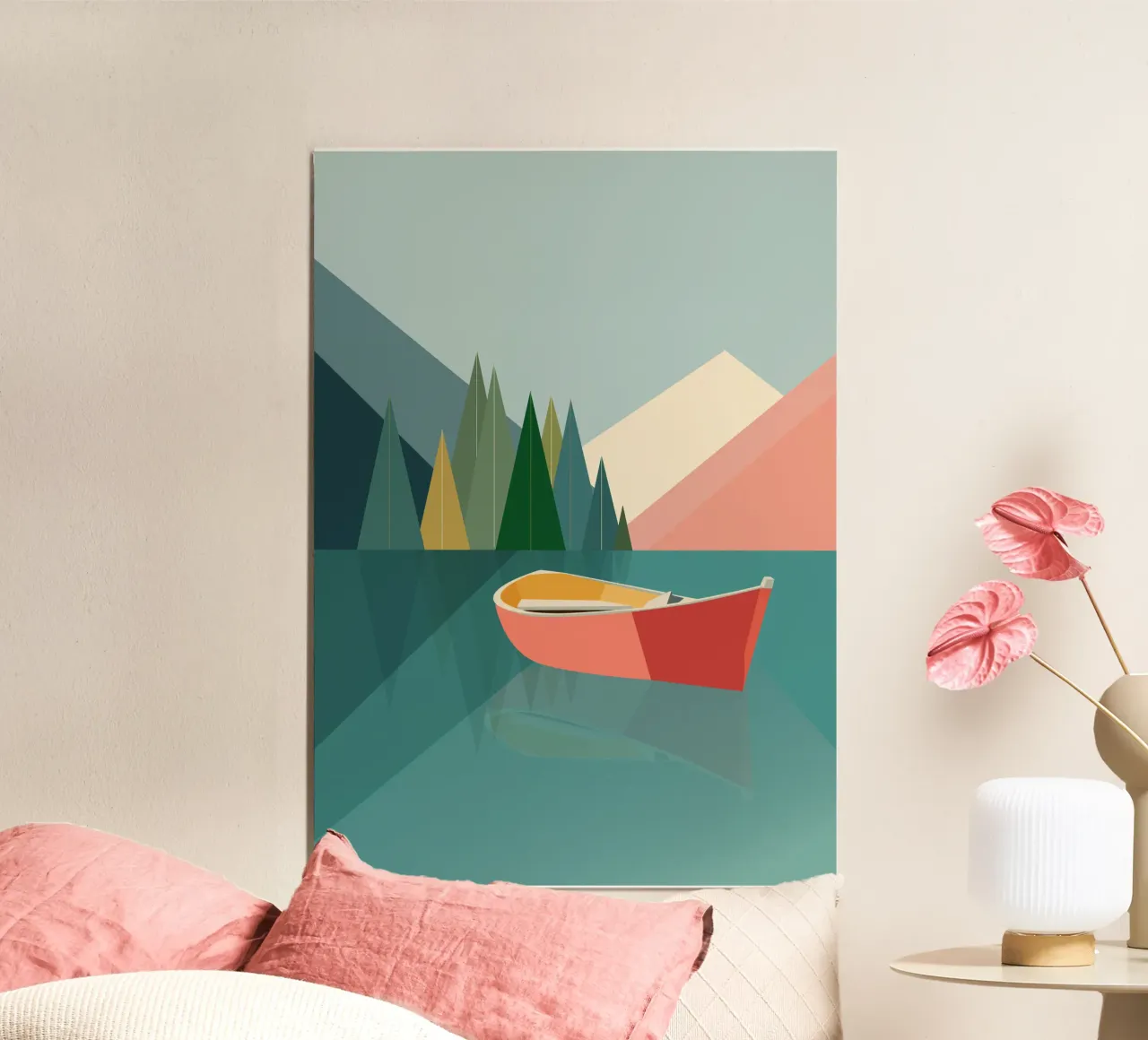 Geometrisches Ruderboot auf Bergsee alluminio dibond da DARIA IVANOVNA